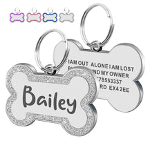 Load image into Gallery viewer, EDSG Personalised Dog Tags for Pets Engraved UK Dog Tag Glitter ID Tags for Dogs with Any Name &amp; Text Custom Bone Stainless Steel Dog Name Tag for Pets Puppy Dog Cat Furry Friend
