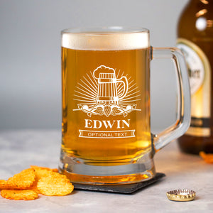 Personalised Beer Laser Engraved Pint Glass Mug