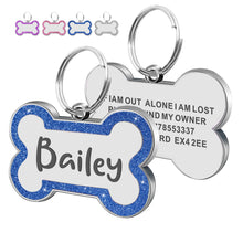 Load image into Gallery viewer, EDSG Personalised Dog Tags for Pets Engraved UK Dog Tag Glitter ID Tags for Dogs with Any Name &amp; Text Custom Bone Stainless Steel Dog Name Tag for Pets Puppy Dog Cat Furry Friend
