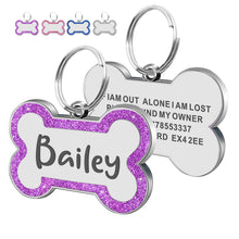 Load image into Gallery viewer, EDSG Personalised Dog Tags for Pets Engraved UK Dog Tag Glitter ID Tags for Dogs with Any Name &amp; Text Custom Bone Stainless Steel Dog Name Tag for Pets Puppy Dog Cat Furry Friend
