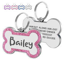 Load image into Gallery viewer, EDSG Personalised Dog Tags for Pets Engraved UK Dog Tag Glitter ID Tags for Dogs with Any Name &amp; Text Custom Bone Stainless Steel Dog Name Tag for Pets Puppy Dog Cat Furry Friend
