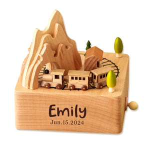 Personalised Music Box Custom Wooden Music Box Gifts with Moving Small Train