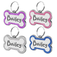 Load image into Gallery viewer, EDSG Personalised Dog Tags for Pets Engraved UK Dog Tag Glitter ID Tags for Dogs with Any Name &amp; Text Custom Bone Stainless Steel Dog Name Tag for Pets Puppy Dog Cat Furry Friend
