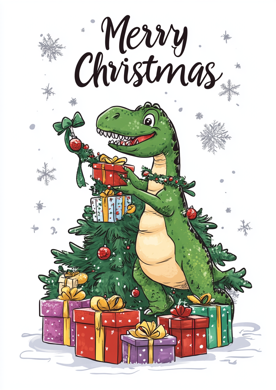 Funny Dinosaur Christmas Card UK Gift