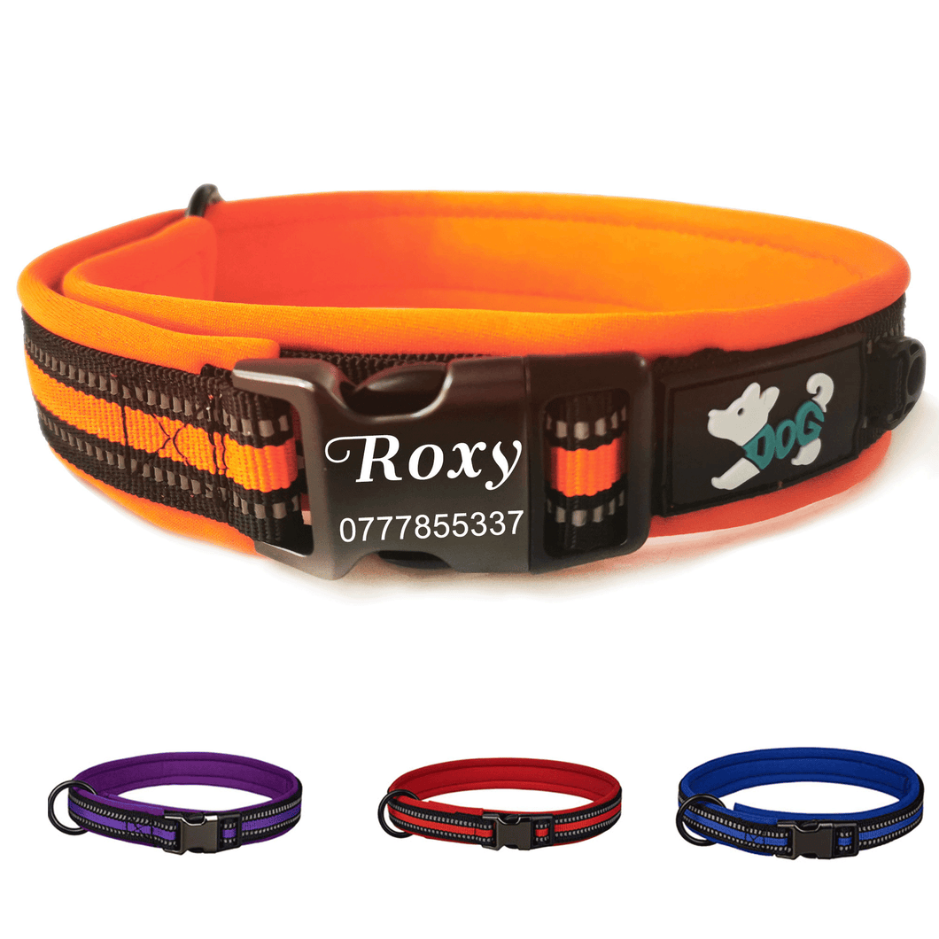 EDSG Dog Collar Personalised Dog Collars Custom Nylon Reflective Collars Adjustable Pet Collars with Name & Phone Number for Pets Cat Puppy Dogs