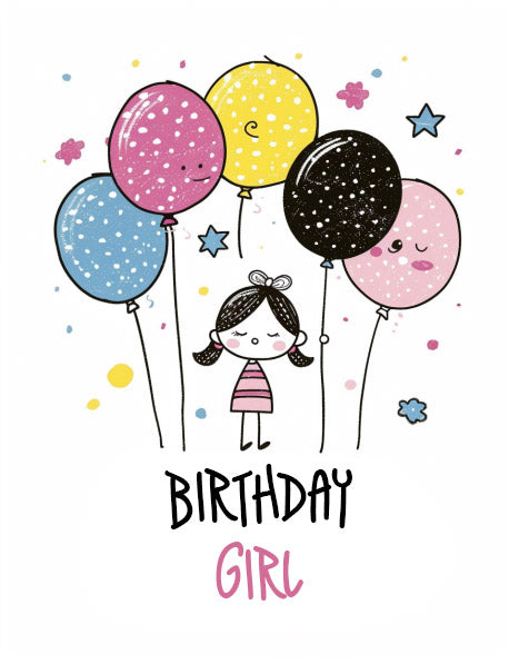 Coloful Ballons Happy Birthday Girls Card