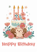 Load image into Gallery viewer, Floral Bear Happy Birthday Cake Card
