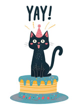 Load image into Gallery viewer, Black Cat Yay Cake Birthday Card
