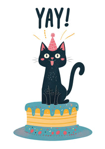 Black Cat Yay Cake Birthday Card