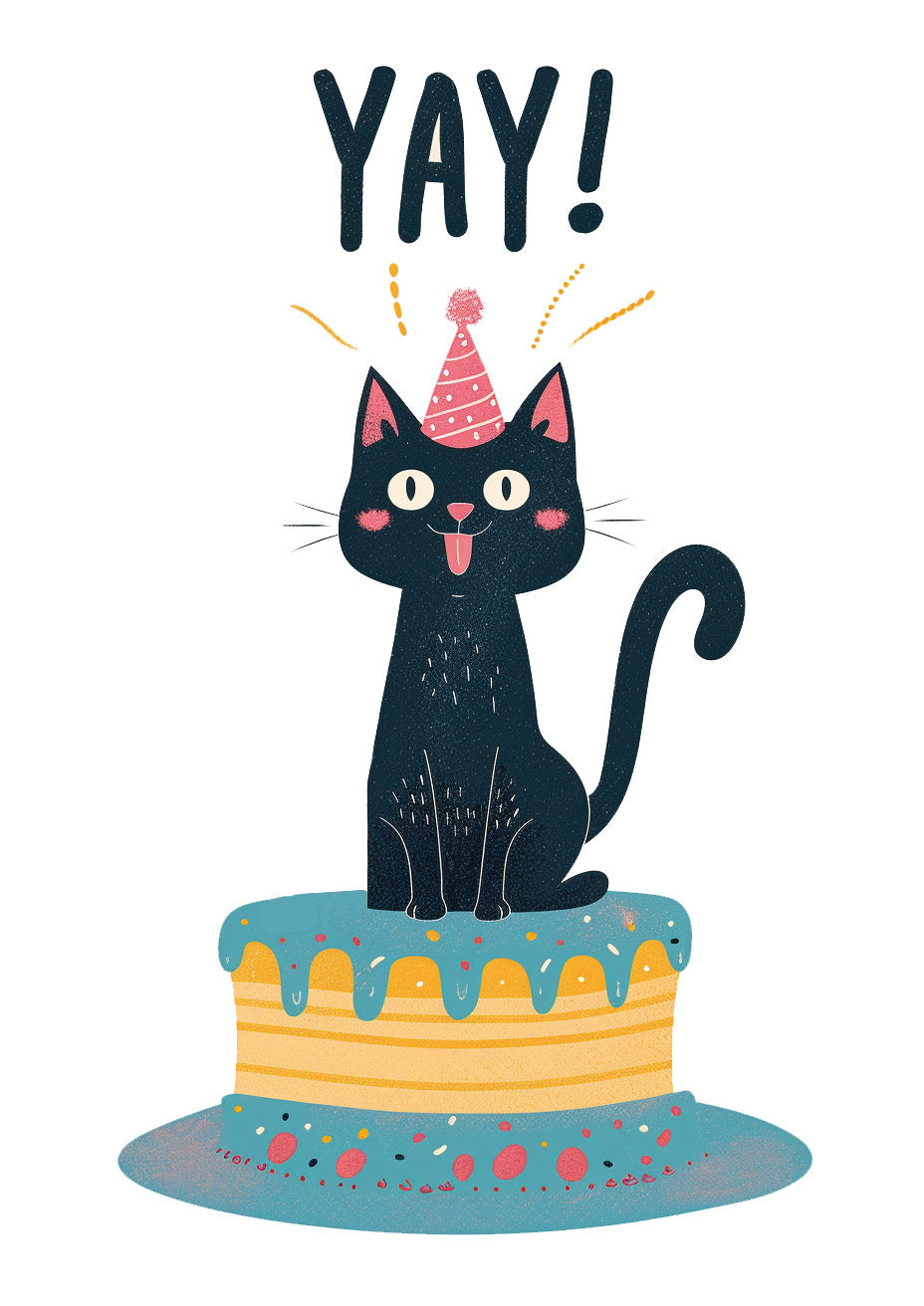 Black Cat Yay Cake Birthday Card