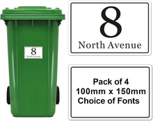 Load image into Gallery viewer, Personalised Bin Numbers for Wheelie Bins Set of 4 Wheelie Bin Numbers Stickers Wheelie Bin Stickers Custom Sticky Number
