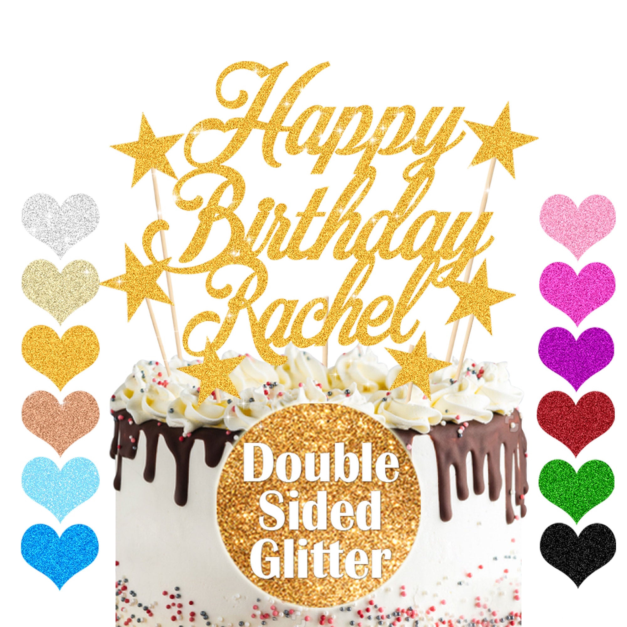 Personalised Happy Birthday Cake Topper Double Side Glitter